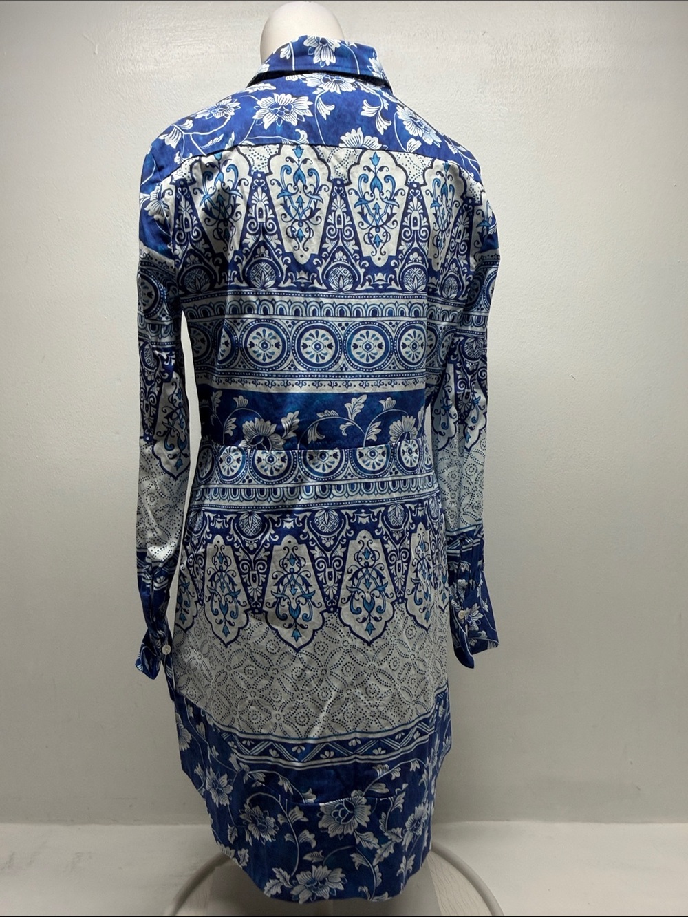 Anthropologie Dress Midi Printed V Neck Button Front Shirtdress Blue NWT Small - Picture 5 of 12